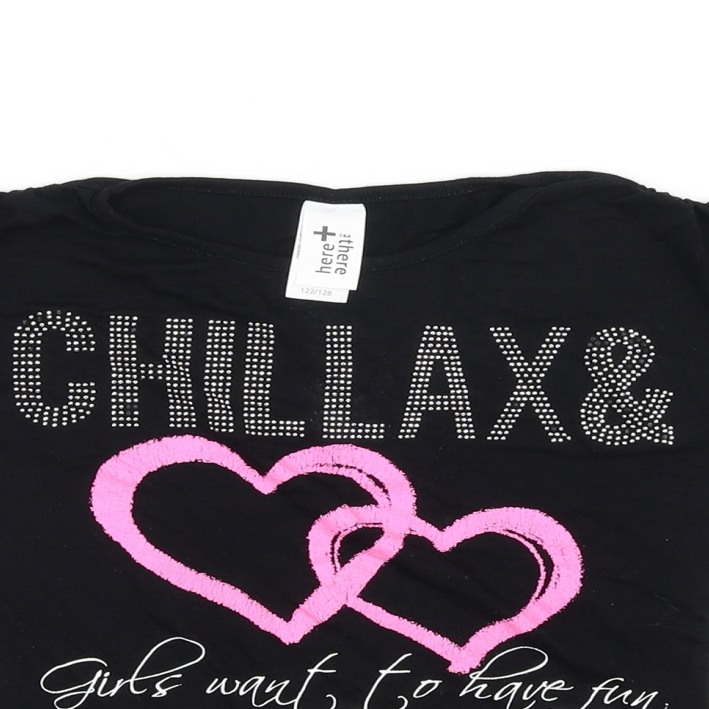 heart  Girls Black   Basic T-Shirt Size 7-8 Years