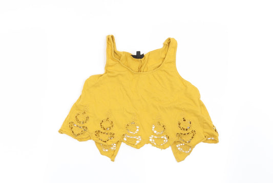 Topshop Womens Yellow Geometric  Cropped T-Shirt Size 8