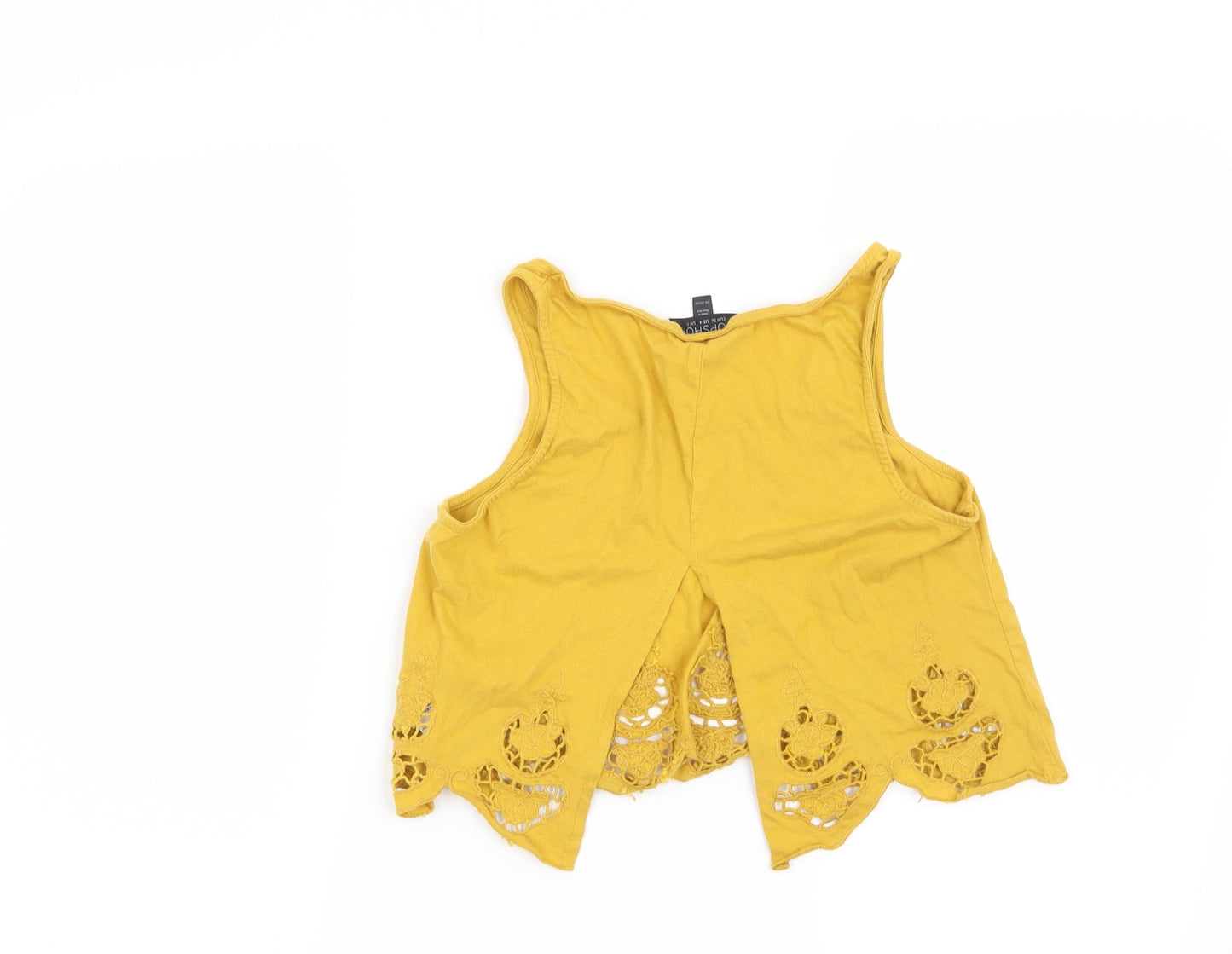 Topshop Womens Yellow Geometric  Cropped T-Shirt Size 8