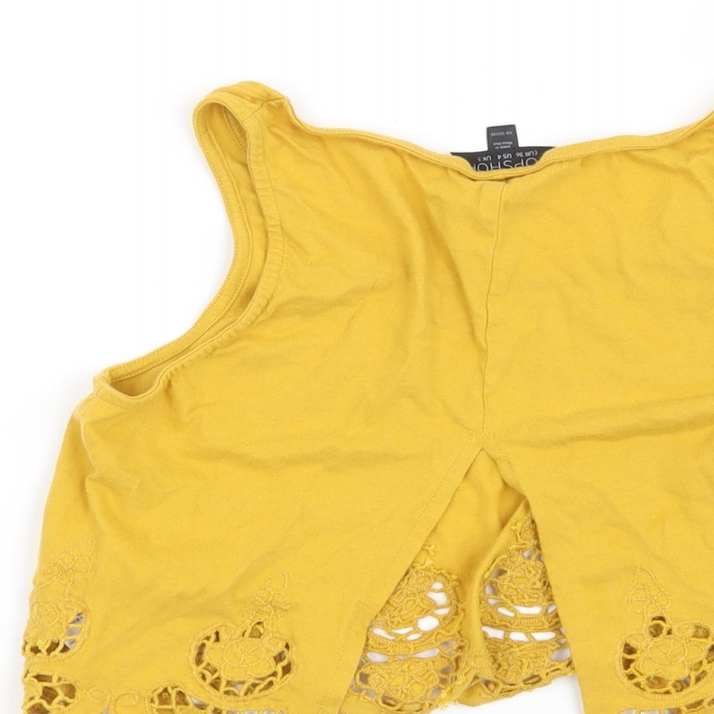 Topshop Womens Yellow Geometric  Cropped T-Shirt Size 8
