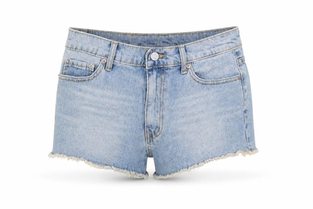 Front view of Preworn women’s blue bermuda shorts, size UK 29, in