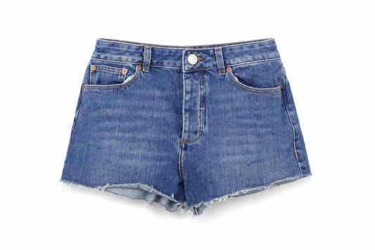 Front view of ASOS women’s blue bermuda shorts, size UK 8