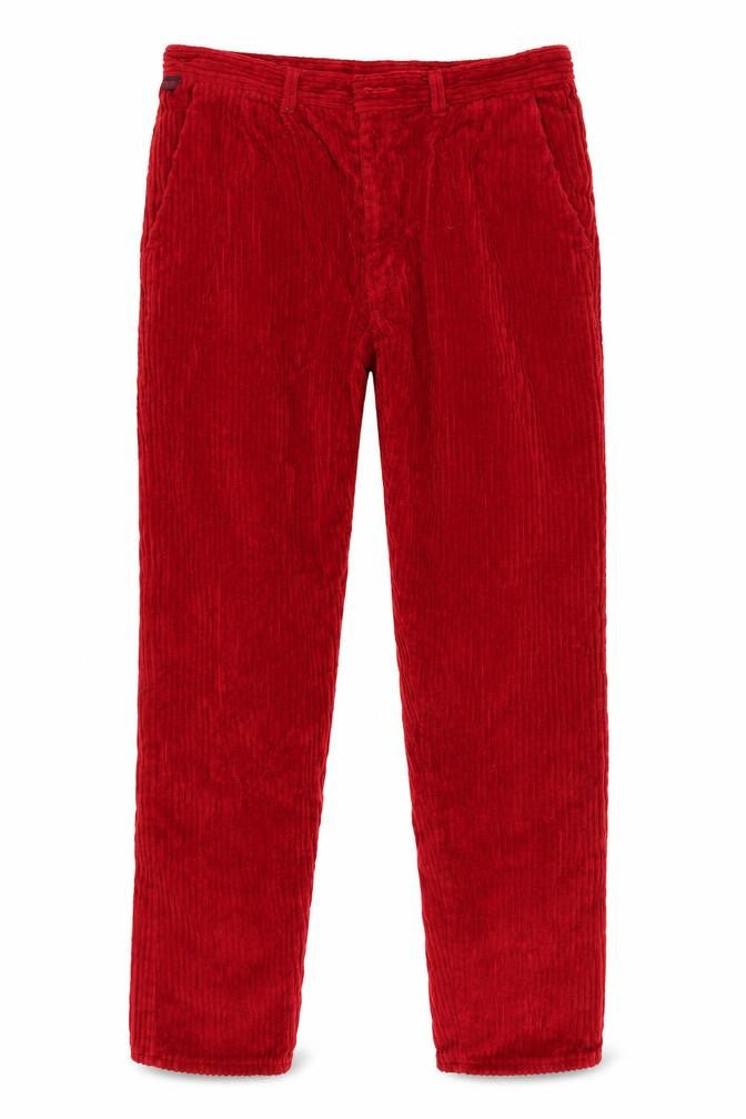 Front view of Sheen women’s red straight jeans, size S, 30-inch leg