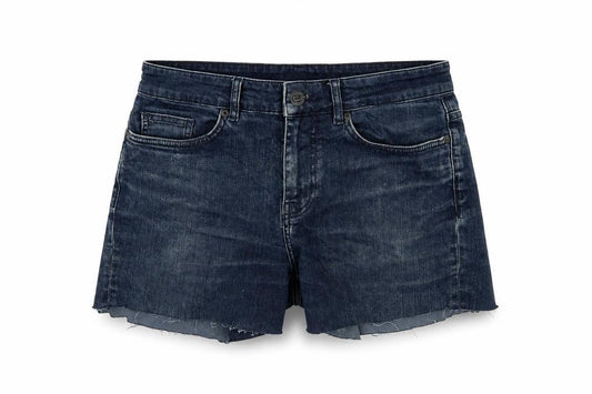 Front view of Loop women’s blue cut-off shorts, size UK 31, in