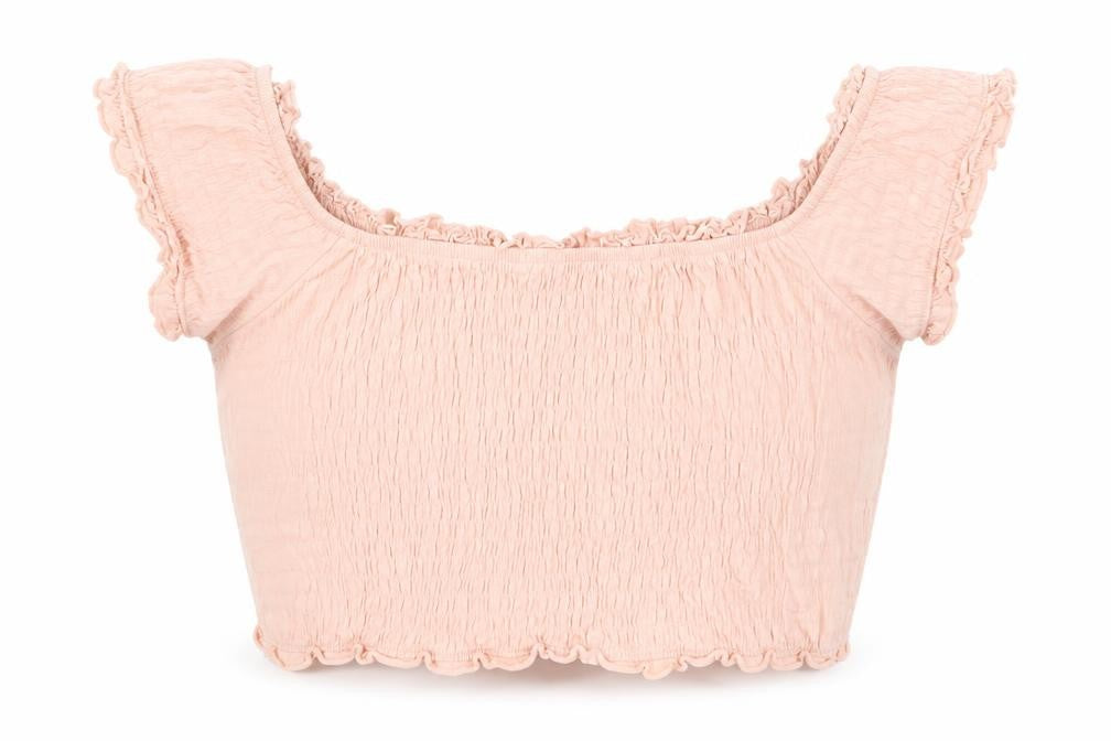 Front view of New Look women’s pink cropped t-shirt, size UK 16