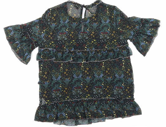 Riverisland Womens Black Floral Mesh Basic Blouse Size 8