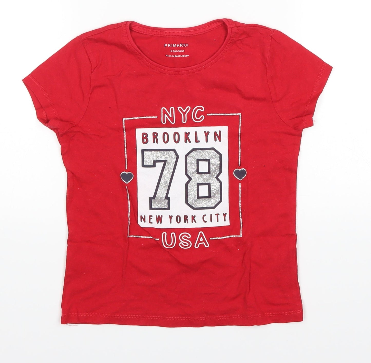 Primark Girls Red   Basic T-Shirt Size 6-7 Years