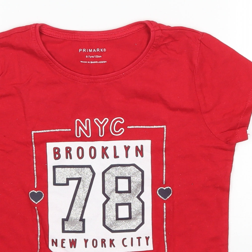 Primark Girls Red   Basic T-Shirt Size 6-7 Years
