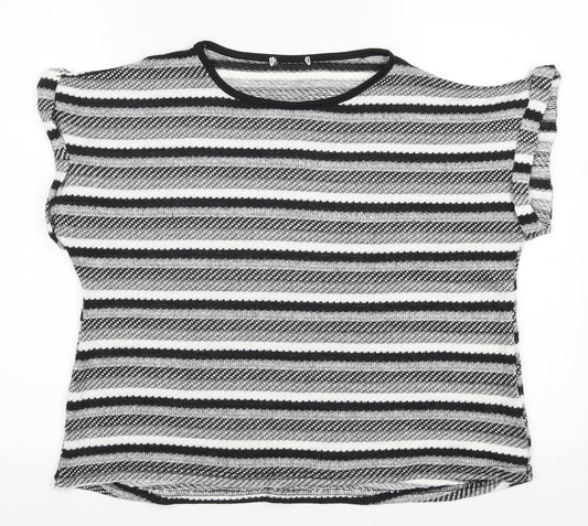 Preworn Womens Grey Striped  Basic T-Shirt Size M