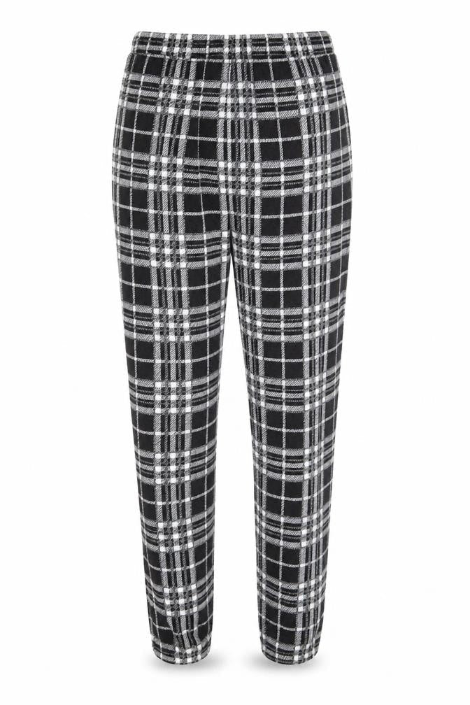 Front view of South women’s black check jogger leggings, size UK 10, 26-inch leg