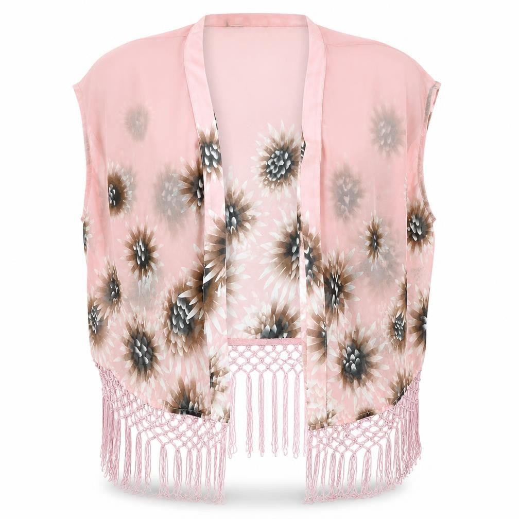 Front view of Parisian Collection women’s pink floral wrap blouse, size UK 10