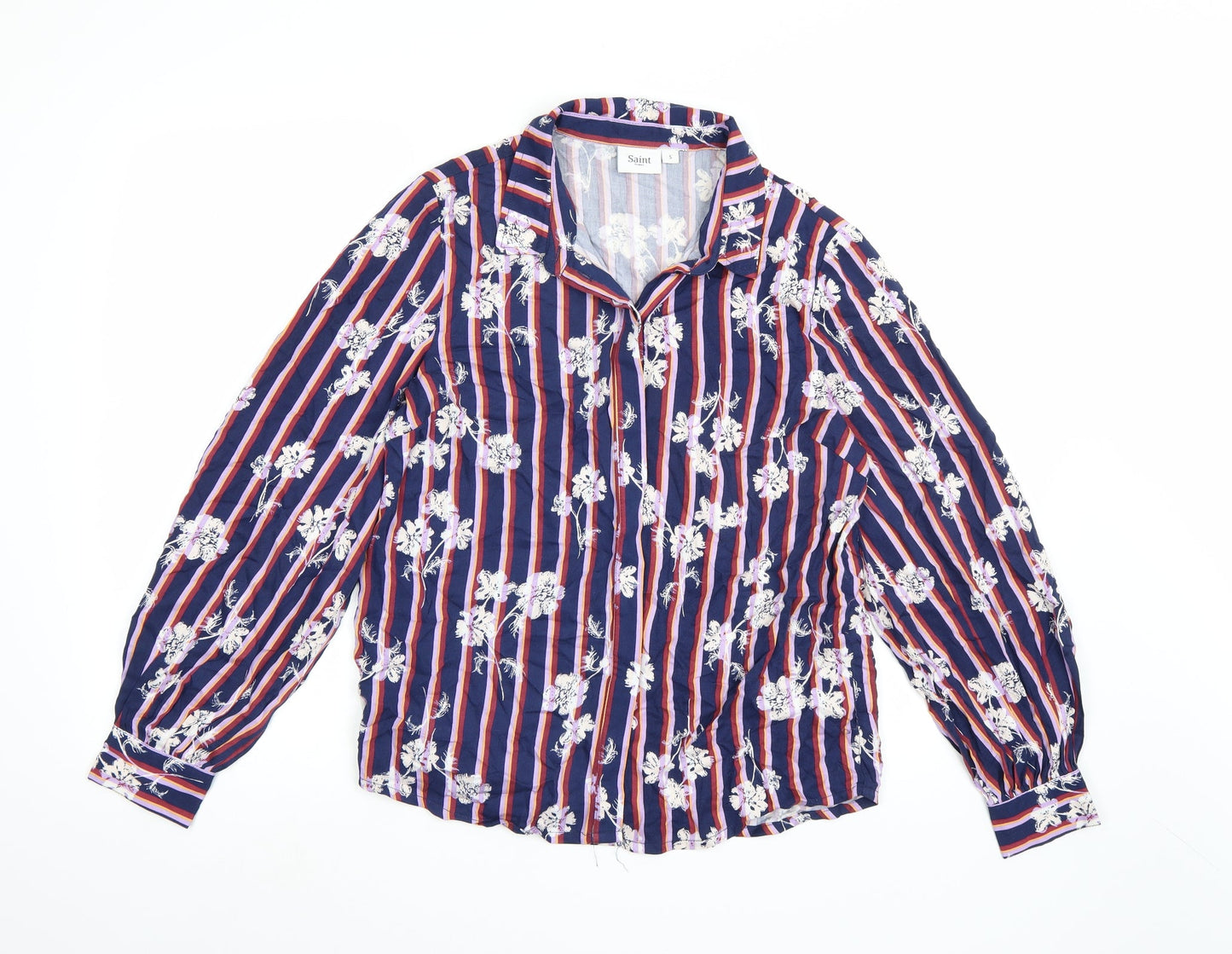 Saint Tropez Womens Blue Striped  Basic Button-Up Size S