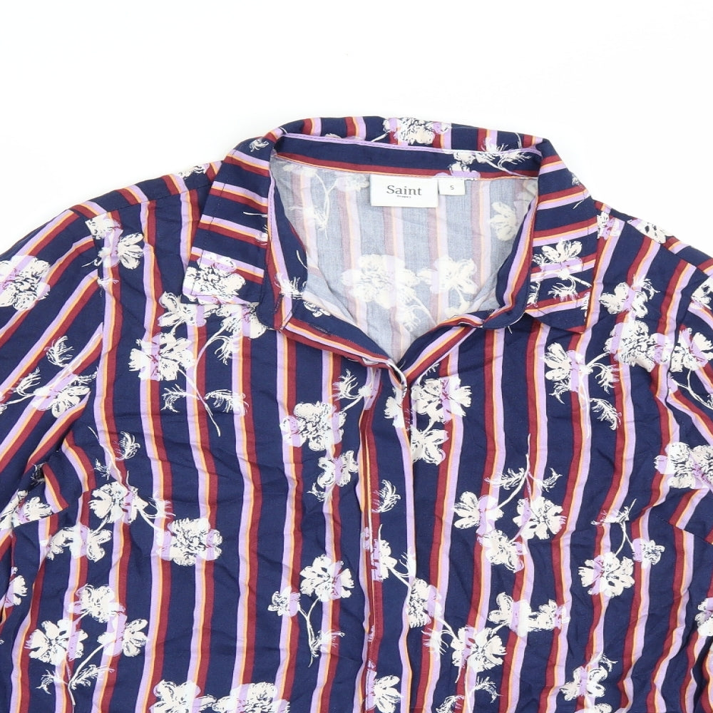 Saint Tropez Womens Blue Striped  Basic Button-Up Size S