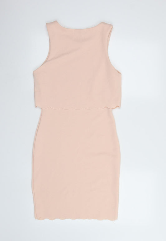 New Look Womens Pink   Bodycon  Size 10  - Scallop Hem