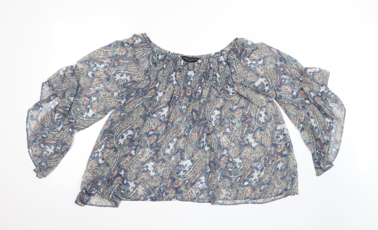 Dorothy Perkins Womens Blue Paisley Chiffon Basic Blouse Size 12  - Flared Sleeves
