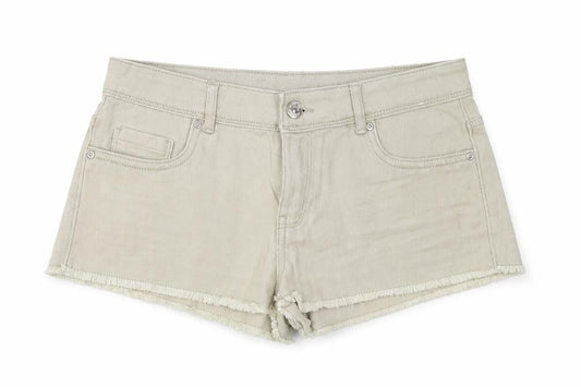 Front view of DenimCo women’s ivory hot pants shorts, size UK 8
