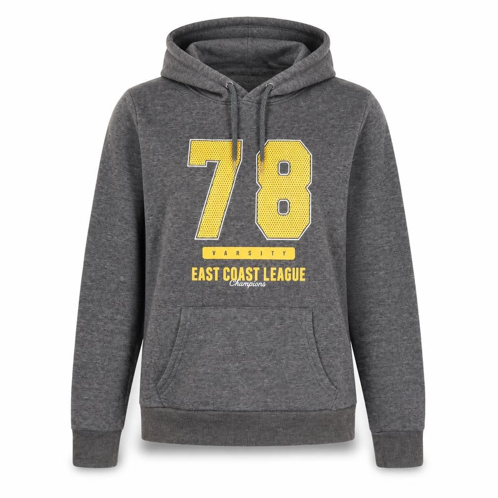Front view of Primark women’s grey pullover hoodie, size UK 10