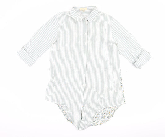 love notes Womens Green Striped  Basic Button-Up Size S  - Flower Detail