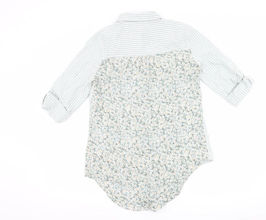 love notes Womens Green Striped  Basic Button-Up Size S  - Flower Detail