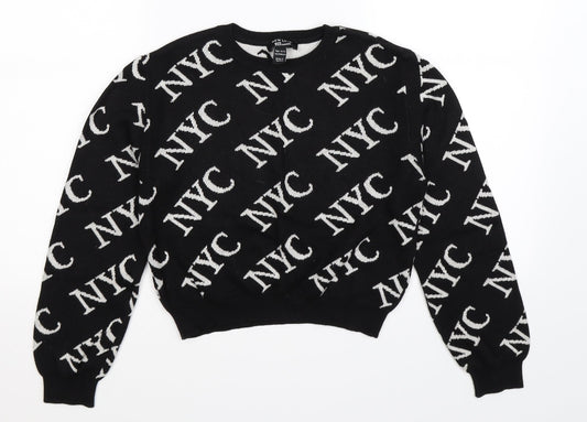 New Look Girls Black Geometric Knit Pullover Jumper Size 12-13 Years  - NYC