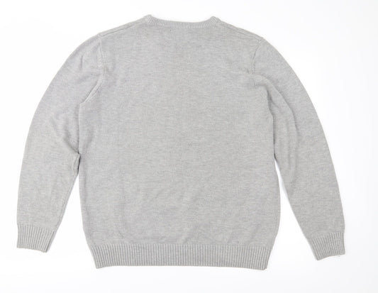 Easy Mens Grey  Knit Pullover Jumper Size L