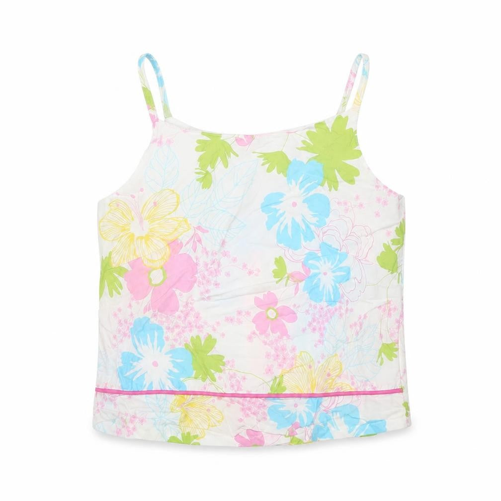 Front view of Next girls’ white floral camisole t-shirt, size 9, years