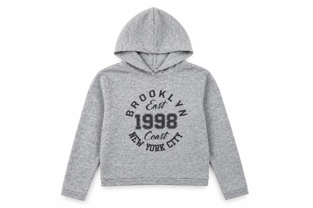 Front view of New Look girls’ grey pullover hoodie, size 14-15, years - brooklyn nyc
