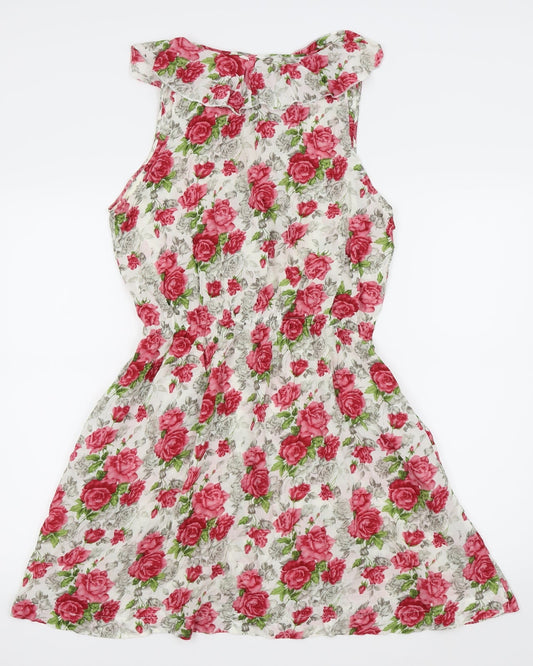 Louche Womens White Floral  Fit & Flare  Size M
