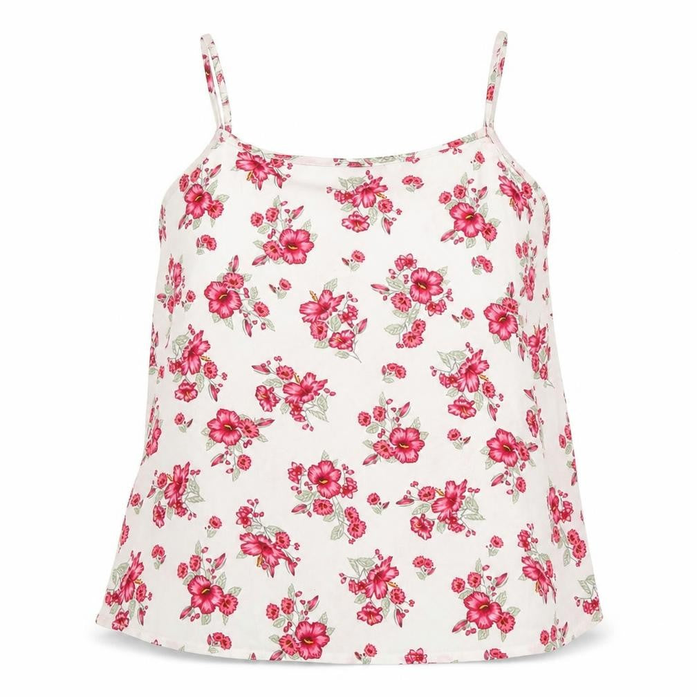 Front view of Divided by H&M women’s white floral camisole tank, size UK 8