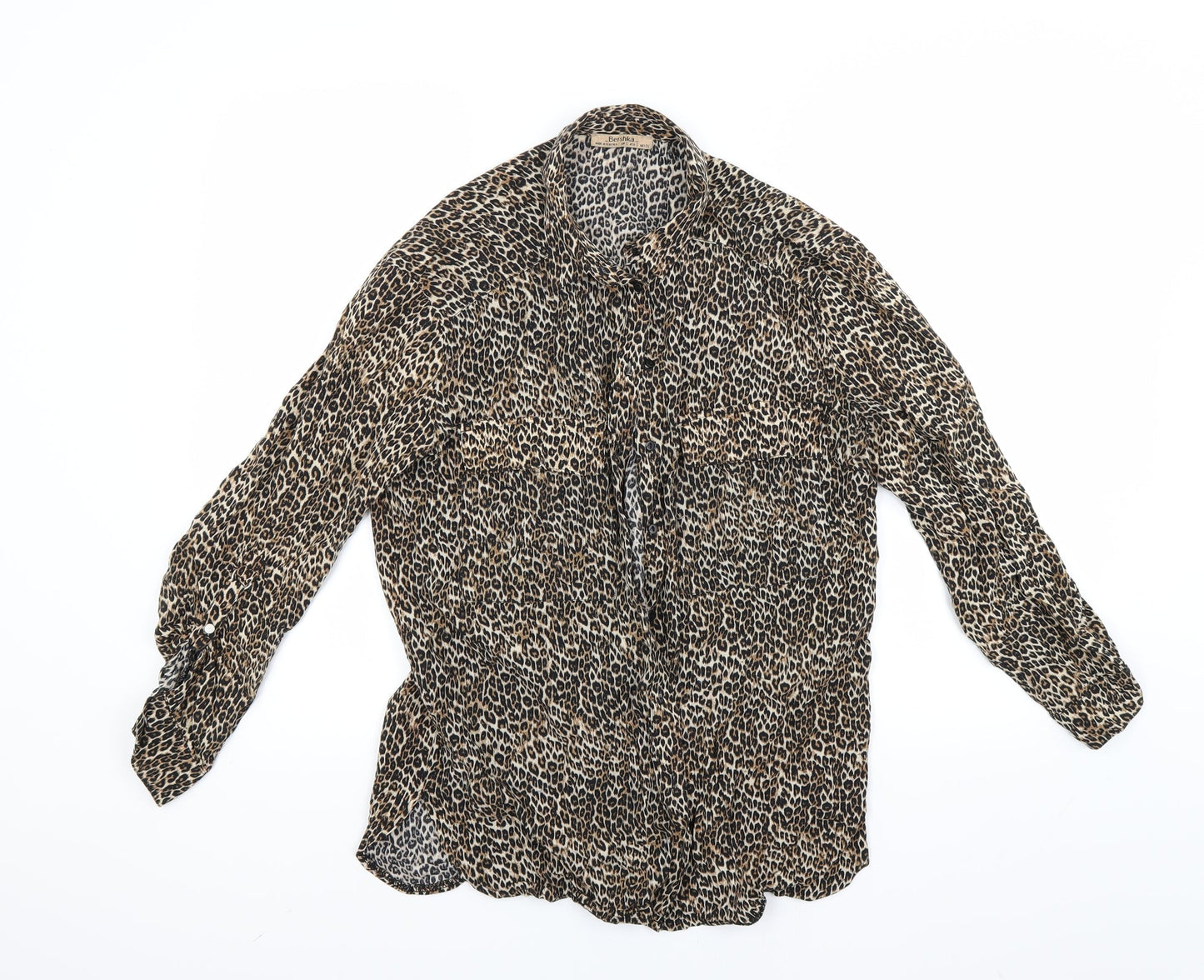 Bershka Womens Brown Animal Print  Basic Button-Up Size S