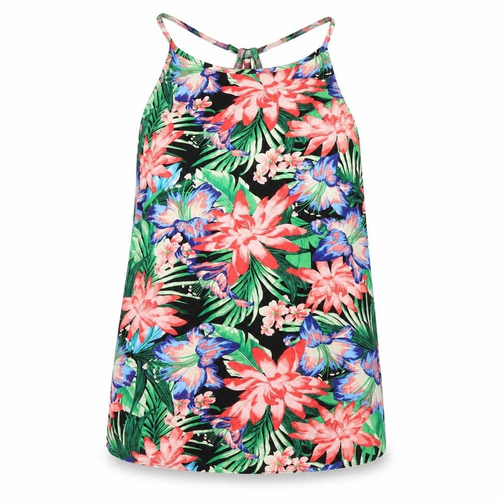 Front view of New Look women’s pink floral mesh basic blouse, size UK 14