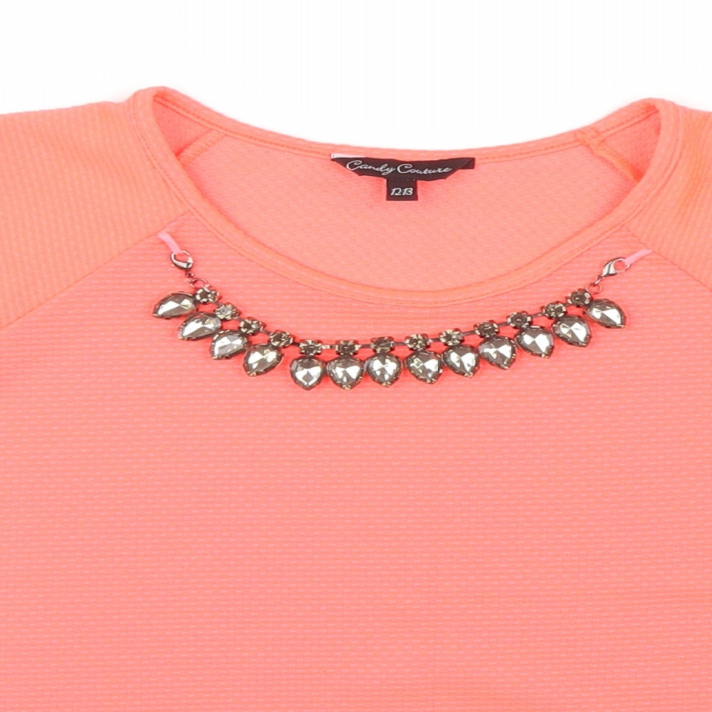 Candy Couture Girls Pink   Basic Blouse Size 12-13 Years  - Neon, necklace attached