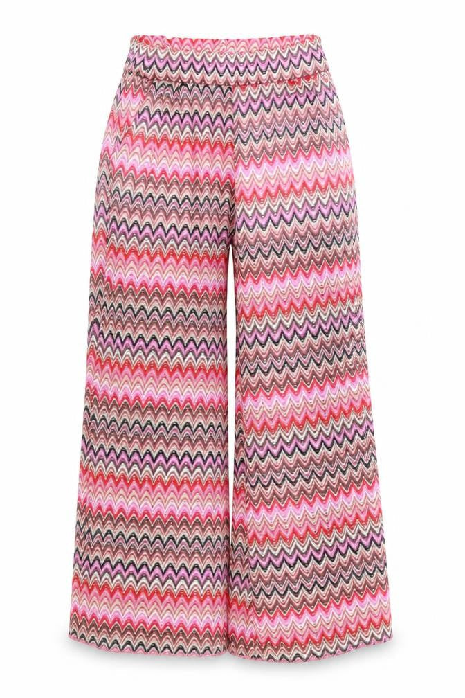 Front view of Julie women’s multicoloured striped knit trousers, size S, 31-inch leg