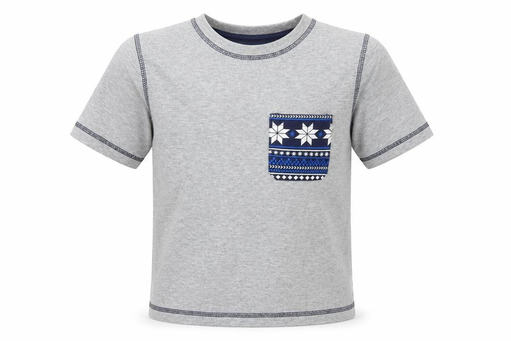 Primark Boys Grey   Basic T-Shirt Size 7-8 Years  - Pattern on Pocket