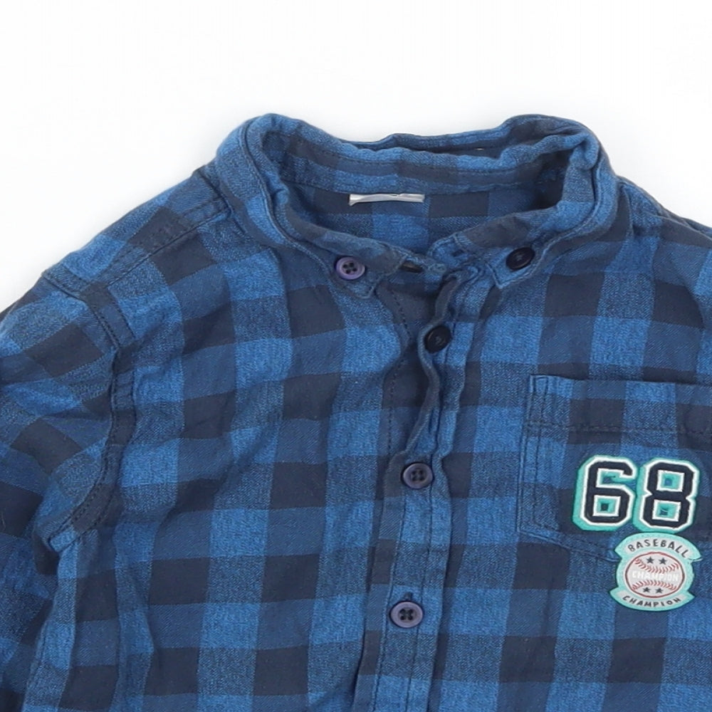 F&F Boys Blue Check  Basic Button-Up Size 2-3 Years  - Baseball Champion Badge