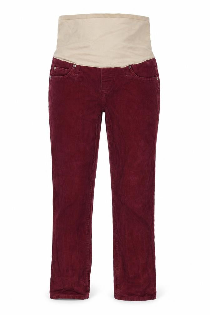 Front view of Gap women’s purple corduroy trousers, size UK 30, in, 28-inch leg