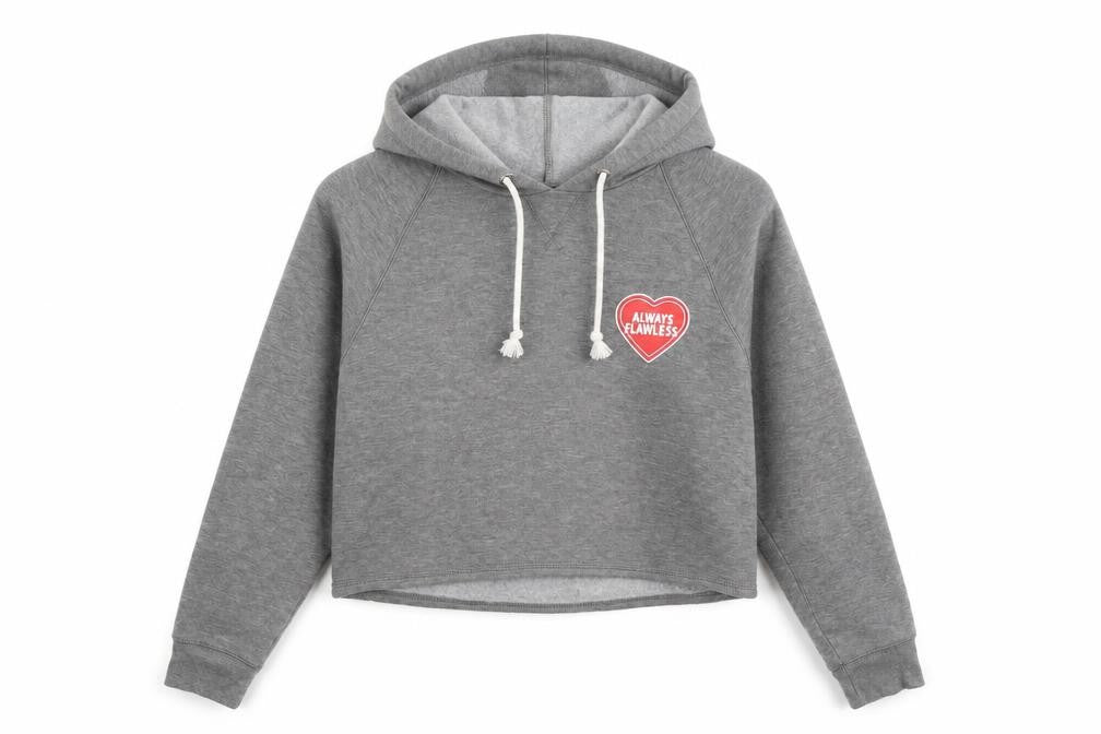 Front view of H&M women’s grey pullover hoodie, size M, - cropped