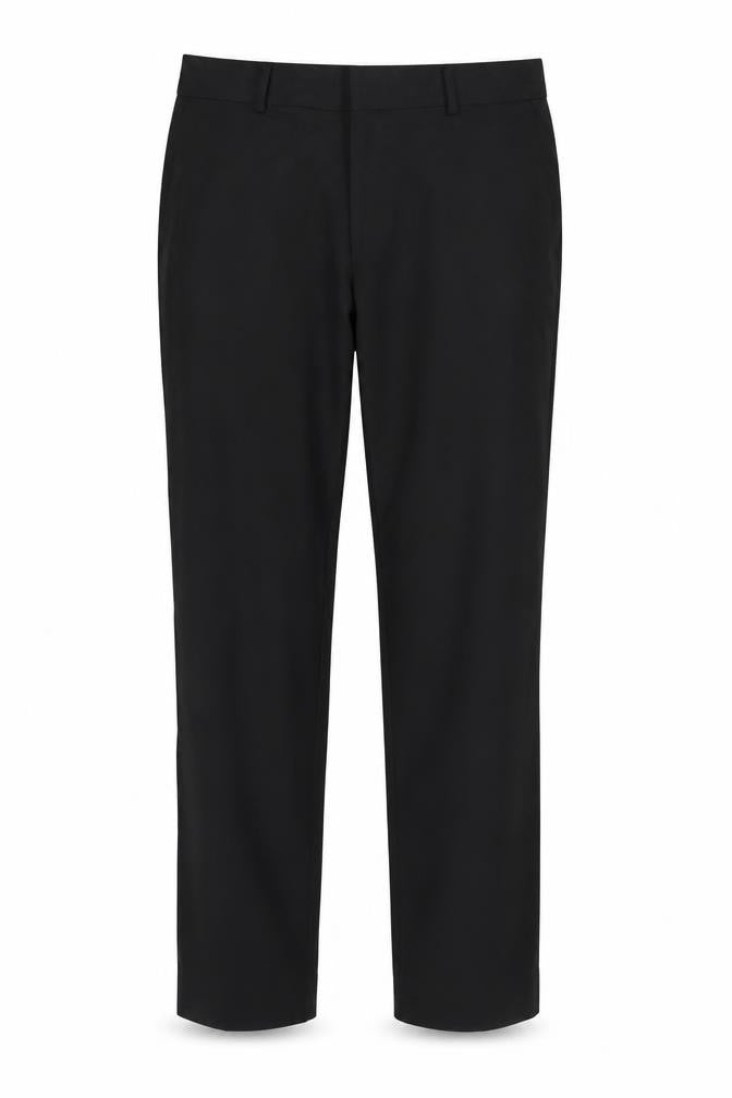 Front view of ASOS men’s black rayon dress pants trousers, 29-inch leg