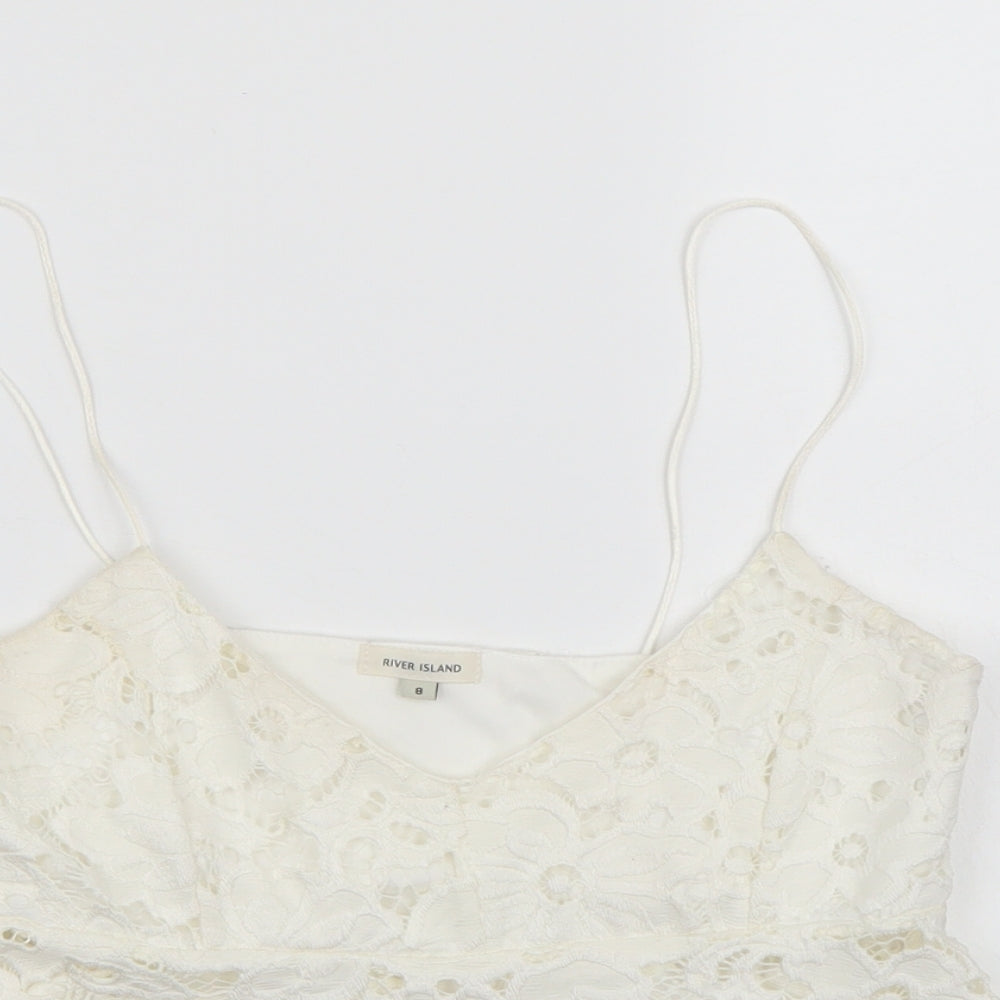 River Island Womens White  Lace Cropped Tank Size 8