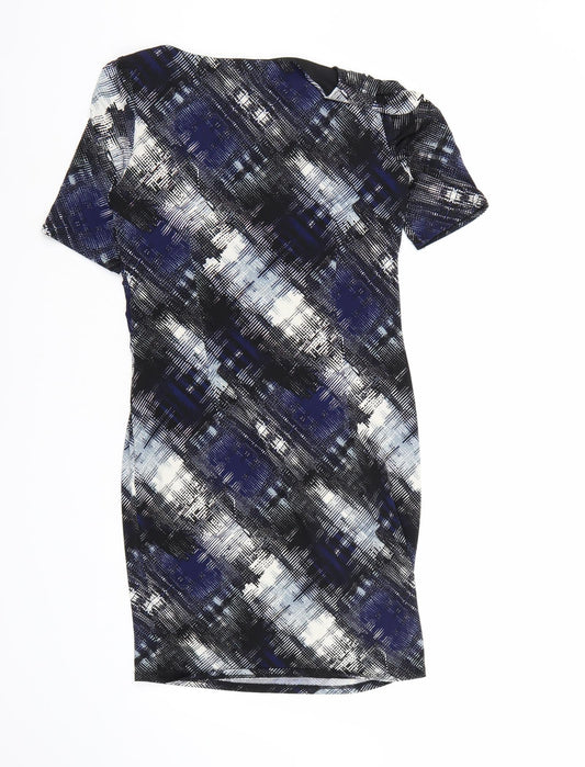 Marks and Spencer Womens Blue Geometric  A-Line  Size 8