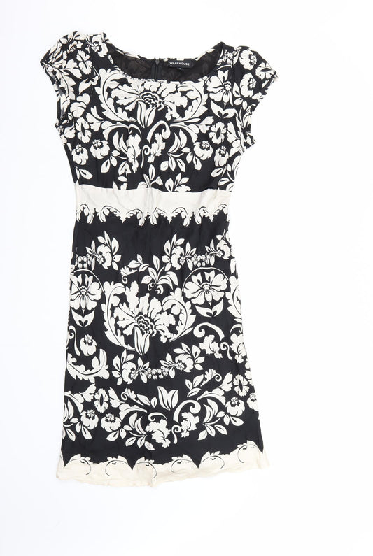 Warehouse Womens Black Floral  A-Line  Size 12