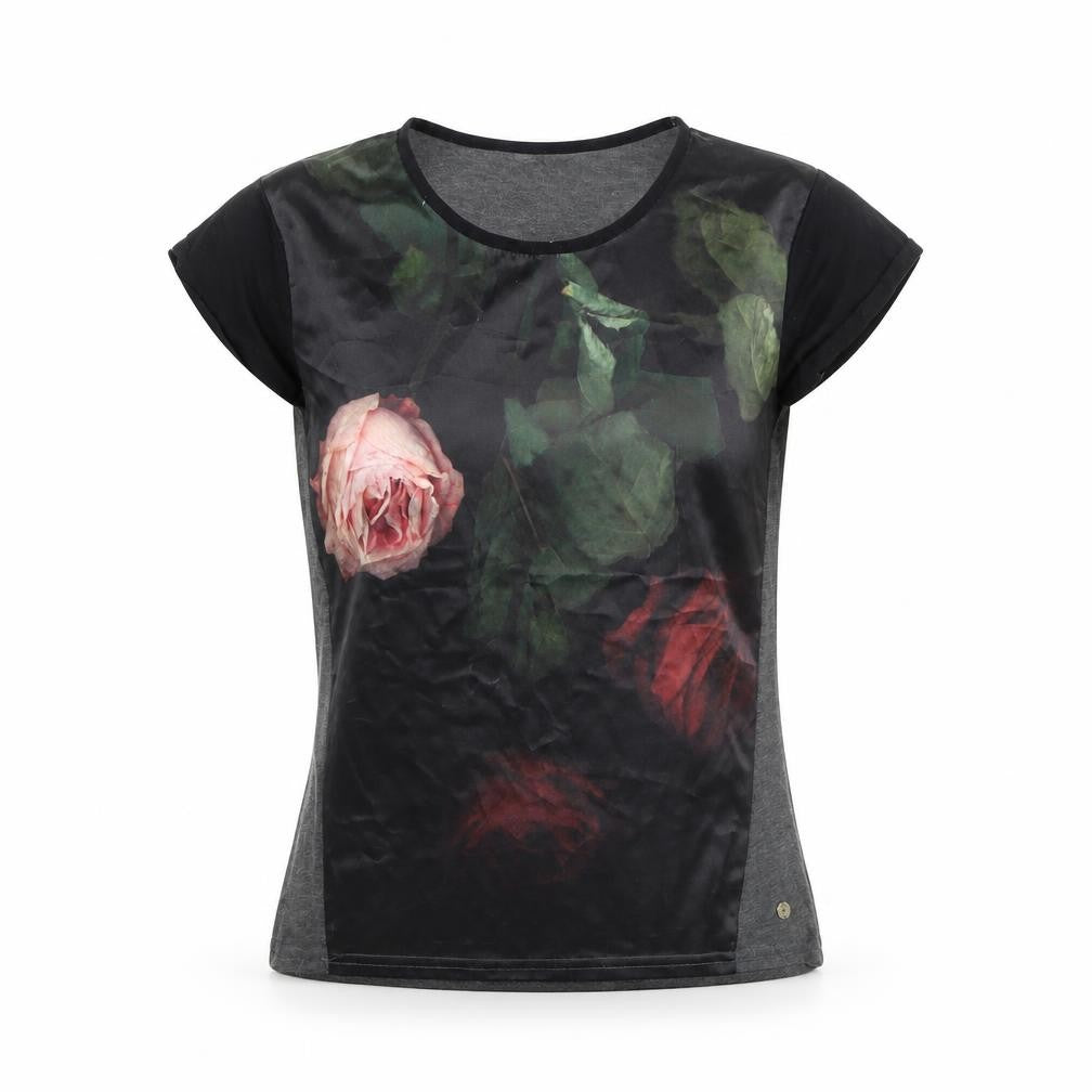 Front view of blackseal women’s grey floral basic t-shirt, size XS