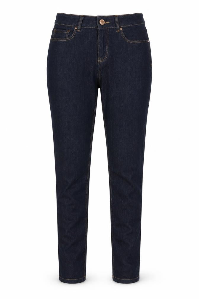 Front view of women’s blue skinny jeans, size UK 6, 28-inch leg