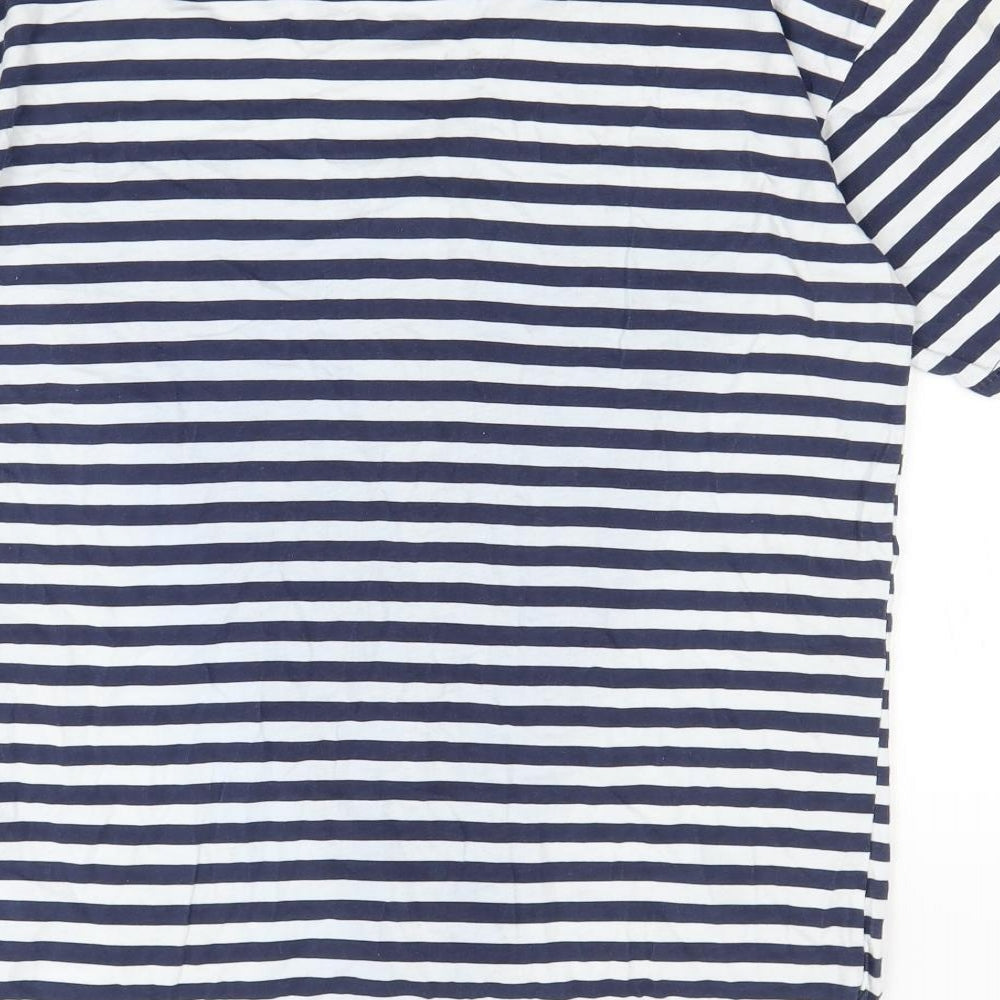 Preworn Womens Blue Striped  Basic T-Shirt Size XL