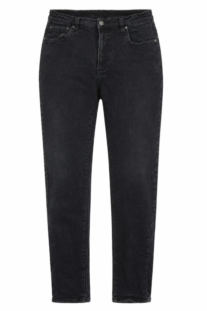 Front view of Bellfield women’s black straight jeans, size S, 30-inch leg