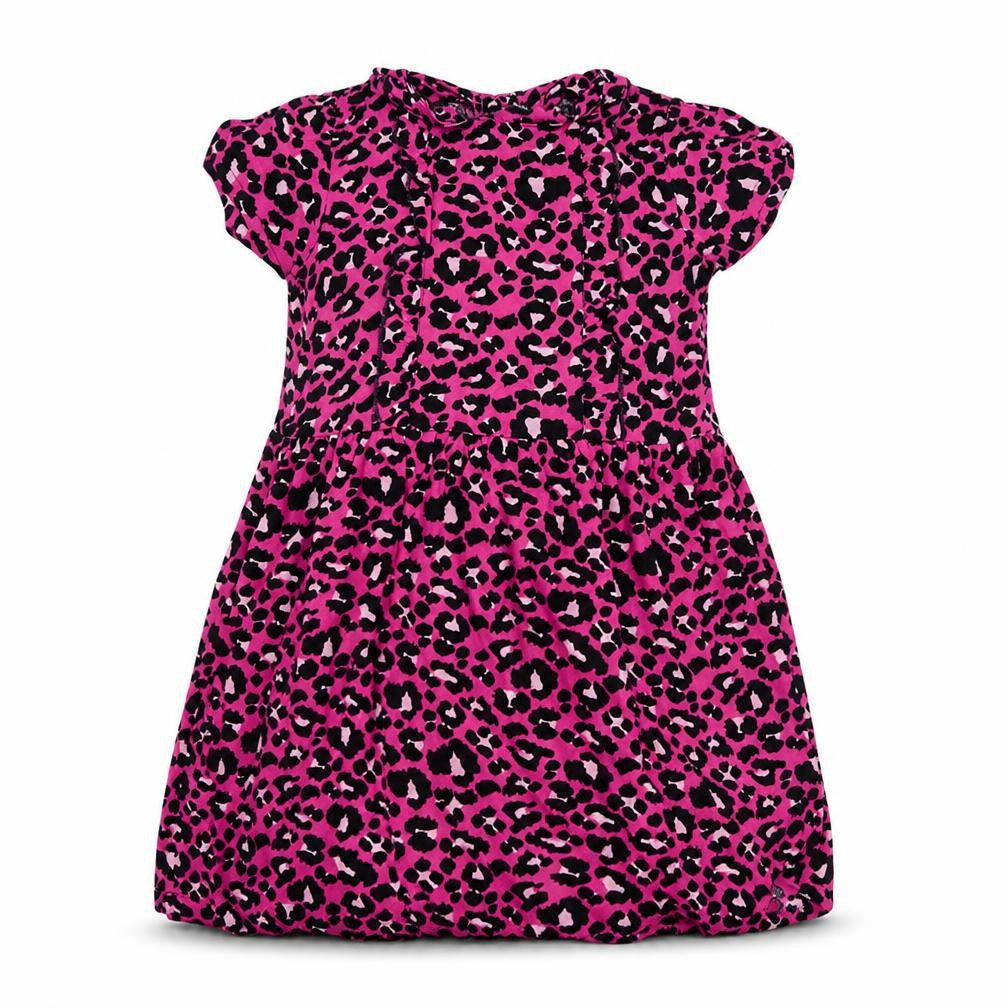 Front view of I love girls’ wear girls orange animal print shift, size 10, years