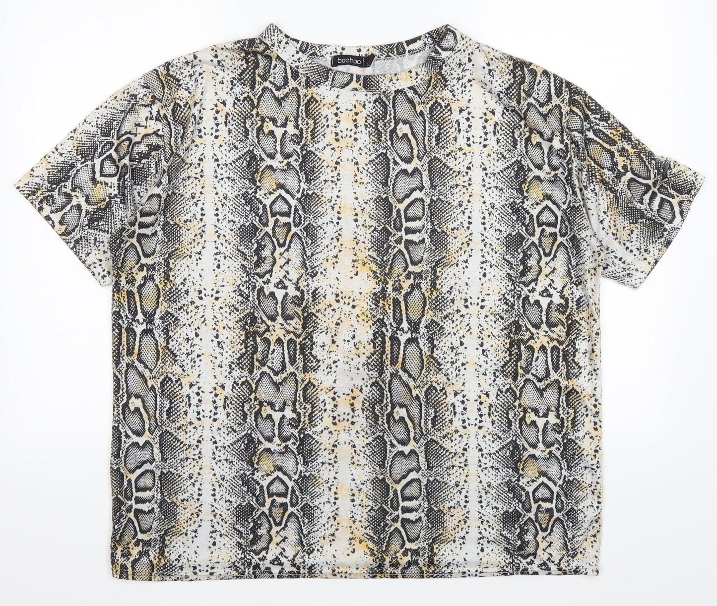 Boohoo Womens White Animal Print  Basic T-Shirt Size 16