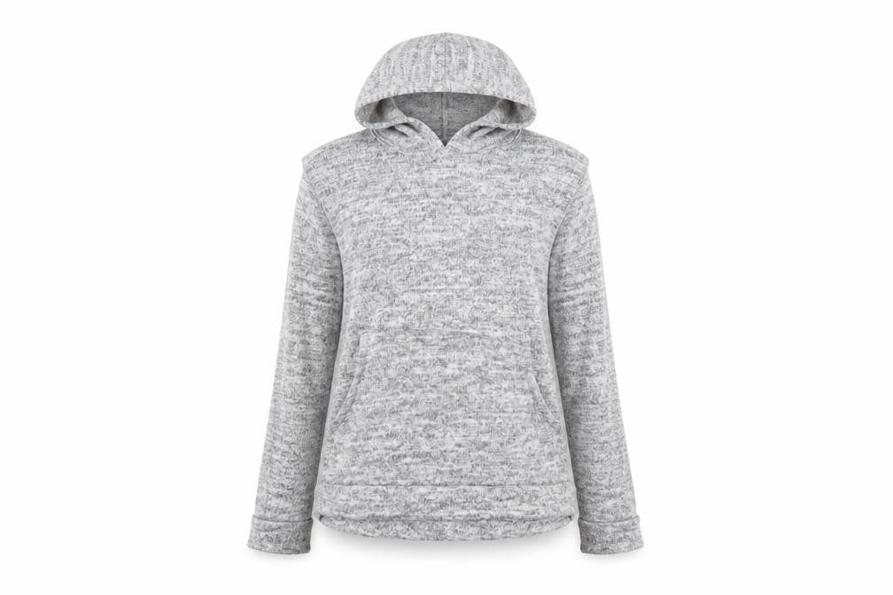 Front view of PRETTYLITTLETHING women’s grey pullover hoodie, size UK 6