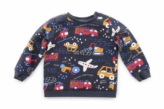 Front view of F&F Baby Grey jumper, size 3-6, Months - cars