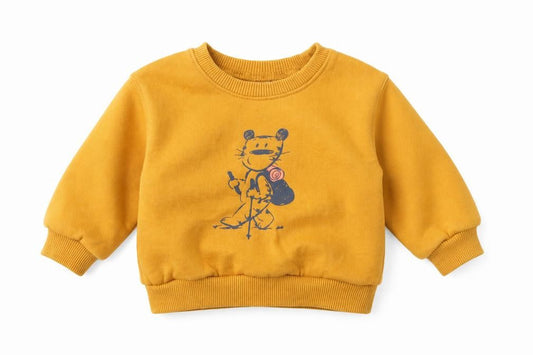 Front view of F&F Baby Yellow jumper, size 3-6, Months - Tiger